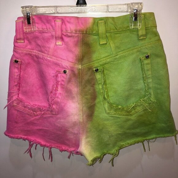 Goodfellows Womens Sz 7/8 Green Pink Studded Distressed Cut Off Rockstar Shorts - Picture 8 of 11